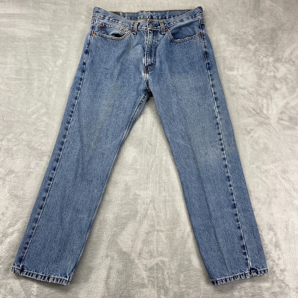 Levi's 505 Jeans Mens 34x30 Blue Denim Medium Wash Red Tab Straight Leg Outdoor